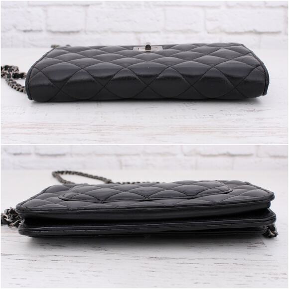 Chanel Wallet on Chain Black Lambskin Leather Purse A3960 - Picture 9 of 11